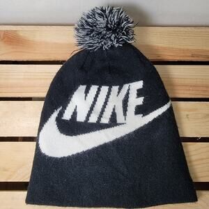 Nike Youth Black & White Knit Beanie w/ Pom